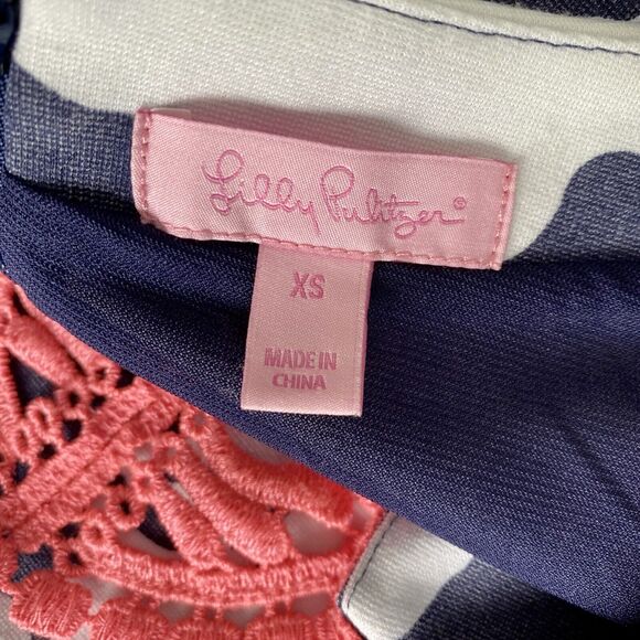 Lilly Pulitzer Briella Fit & FlareCap Sleeve Floral Navy Blue and White Dress XS - Picture 8 of 10